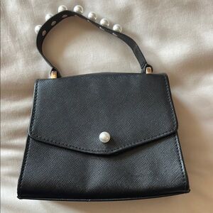 Janie and Jack Black Faux-Leather Top Handle Bag with Pearl Accents
